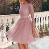 Casual Dresses Women Sling Cross Wedding O-Neck Elegant Party Evening Slim Hollow Lace Dress Temperament High Waist Pleated Vestido