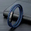 Bracelets de charme mkendn clássico estilo masculino pulseira de couro simples acessórios de botão de aço inoxidável preto fosco preto