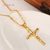 Men Cross Necklace Pendant Women INRI Juses Crucifix Christianity Jewelry 24K Yellow Solid Gold GF INBI Jesus of Nazareth King214T