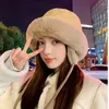 Berets Bomber Winter Velvet Padded Earflap Plush Bucket Hat For Women Windproof Thermal Fisherman Furry Brim Panama Golf Bob