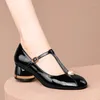 اللباس أحذية Mstyle براءة اختراع لامعة لؤلؤة لؤلؤة للنساء مستديرة أخمص القدمين مكتنزة الكعب المصنوع يدويًا ماري جين جين الحجم 10.5