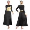 Bühne Wear Womens Liturgische Lob -Tanzkleid Metallic Shiny Color Block Langarm Applique Kirchenchor Anbetung Lyrische Tanzkleidung