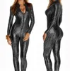 Dames jumpsuits rompers sexy vrouwen slanghuid faux lederen catsuit bodycon bodysuit front zip wetlook stretch bodystocking erotic5420273