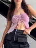 Women's Tanks Sleeveless Off-Shoulder Slim Camis 2024 Sexy Backless Solid Casual Tank Tops Drawstring Tie Up Cropped Bandeau