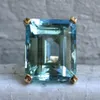 Sea Blue Topaz Stone Princess Diamond Engagement Sapphire Ring 14K Gold Anillos för kvinnor Bizuteria Jade Jewelry Y1124193J