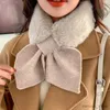 Scarves Wraps Plush Cross Bib Autumn Winter New Windproof Warm Stitching Knitted Bowknot Imitation Rabbit Fur Sweet Cute Scarf Women F38