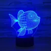 3D USB -driven nattljus Fisk 3D LED Night Light 7 Color Touch Switch LED -lampor Plastformformulär Atmosfär Nyhet Belysning287o