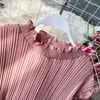 Casual Dresses Spring Autumn Long Sleeve Pleated Dress Women A Line Large Hem Lady Stand Collar Pink Bottom Vestido With Belt