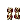 Stud Earrings Medieval Gold Plated Cube Red Coloured Glaze Brand Elegant Earring Vintage Antique Alloy Jewelry Light Luxury