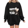 Damen Hoodies Sweatshirts Plus Size Happy Year Sweatshirt Welcome 2024 Slogan Letter Print Bluse Langarm Rundhalspullover