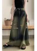 Kjolar s-5xl vintage rippade hål jeans tassel hög midja lång maxi a-line lös casual denim kjol streetwear 2024
