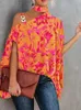 Kvinnors blusar 2024 Kvinnor Blus Floral Print Halter ärmlös Summer Female Metal Buckle Off Shoulder Shirt Topps Sze-St22124