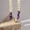 Choker Fashion Boho Style Simple 8 mm Collier de perles pour femmes Love Love Crystal Purple Pendant Bijoux en gros
