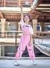 STAGE PEUT Costume Kids Performance Suit Girls Hip Hop Street Danse Vêtements Summer Summer Clans Gops Pantals Pink Jazz