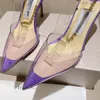 Printemps / été 2024 Chaîne de strass High Talon Toe Film Clead Film Purple Sandal Stiletto French Sexy Banqueting Chaussures