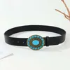 Belts Beaded PU Leather Belt Blue Stone Metal Buckle Wide Side Waist All-match Jeans Trouser Decor Korean Style Waistband Party