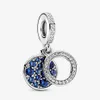 100% 925 argent sterling scintillant Blue Disc Double Dangs Charms Fit Original European Charm Bracelet Fashion Women Wedding Engag177Z