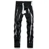 Zwarte verf graffiti rhinting skinny jeans voor mannen mode stretch katoen denim broek lente herfst straatstijl kralen broek