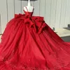 Mexikanska röda glänsande quinceanera klänningar applikation spetspärlor födelsedag prinsessa formella bollklänningar vestidos xv 15 anos