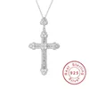 Luxury 925 Sterling Silver Cross Cipndant Necklace Clear Pave Sona Diamond Necklace Ciondo