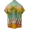 Camisas casuais masculinas na praia havaiana coco estampa de árvore e camisa feminina botão de lapela de manga curta moda de manga curta