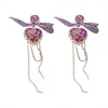 Dangle Earrings European And American Women's Rhinestone-Encrusted Crystal Love Heart Bow Tie Tassel Ins Exaggerated