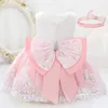 Infant White Pink First 1st Birthday Dress For Baby Girl Costume Big Bow Princess Baptism Girls Dresses Party Dress Child 231222