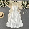 Casual Dresses American Fairycore Ladies Summer Sales Spaghetti Strap Backless Soild Color Vestidos Versatile Women Dress Drop