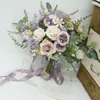 Wedding Flowers Bruid Bouquet Flower Home Commerciële simulatie Holding Purple Pink Austin Rose 612