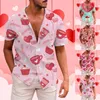 Men's Casual Shirts Happy Valentine'S Day Short Sleeve Shirt Sweet Cookie 3d Printing Beach Clothes Party Chemis