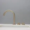 Bathroom Sink Faucets 59# Brass Double Handle 3 Hole Basin Faucet Brushed Gold Split Black Piece Set And Cold Mixer