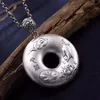 Chains Ethnic Style 925 Silver Whited Glossy Lotus Pattern Necklace Hollow Retro Heart Sutra Round Men's Pendant Banquet Jewelry