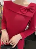 Abiti casual Anno rosso occasione speciale Donne Elegante abito da cocktail nero a maniche lunghe 2024 Spring Fashion Vestido