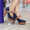 Dress Shoes Blue 2024 Summer Waterproof Platform Super High Heeled Women's Single-layer Round-toe Mary Jane