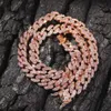 9mm Iced Out Women Choker Halsband Rose Gold Metal Cuban Link Full With Pink Cubic Zirconia Stones Chain Jewelry2383