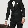 Męskie garnitury Czarni, podwójnie piersi mężczyźni Slim Fit Formal Wedding Groom Tuxedos dla chłopaka 2023 Man Fashion Ubrania kurtka z spodniami
