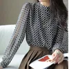 Women's Blouses Design Print Chiffon Shirt Spring Summer Fashion Blouse 2023 Korean Style Elegant Round Neck Long Sleeve Casual For Female