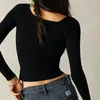 Frauenblusen Herbst langärmelige Top Chic Square Neck Slim Fit Long Sleeve Tops mit weicher Taille-exponierter Kurzfilm für den Herbst