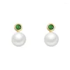 Stud -oorbellen Groen Crystal Freshwater Pearl Ear Studs 2024 Nieuwste Koreaanse minimalistische ontwerp veelzijdige balringen Groothandel