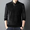 Men's T Shirts Autumn Winter Pullover Turn-down Collar Patchwork Stripe Solid Button Screw Thread Long Sleeve Sweater Knitted Casual Tops