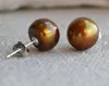 Stud Unique Pearls Jewellery Store AAA Top Quality 10 mm Brown Natural Natural Natural Pearl Stud Boucles d'oreilles 925 Boucle d'oreille en argent Bijoux fin