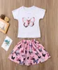 2019 Kids Baby Girls Butterfly Printed Tshirt Chaints Dress 2Piece مجموعة ملابس صغيرة ملابس أطفال قصيرة الأكمام Clot9274710
