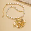 Pendant Necklaces Imitation Pearl Beaded Chain With Big Flower Necklace For Women Trendy Wedding Accessories On Neck Fashion Jewelry Gifts