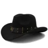 Wome Men Black Wool Chapeu Western Cowboy Hat Gentleman Jazz Sombrero Hombre Cap Dad Cowgirl Hats storlek 56-58CM 220817307O