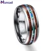 Gümüş Renk Koa Ahşap Abalone Kakılış Yüksek Lehçe 8mm Genişlik% 100 Orijinal Aly Band Zerafeti Tungsten Karbür Yüzükler Erkekler için 210701296y