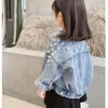 Jackets Spring Autumn Kids Outwear For Girl With Pearl Long Sleeve Denim Children Jacket Casual Coats Fashion Toddler Baby Clothes