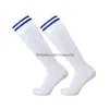 Sports Socks Futebol infantil com padrão listrado Knee High Soccer Anti Slip Stocking Trusox Outdoor Kids Towel Drop Dat entre Dhdui