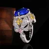 Choucong New Sparkling Luxury Jewelry 925 SER un argent sterling multicolon Blue Sapphire CZ Diamond Gemstones Flower Women Wedding Band274X