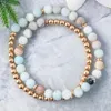 MG1065 Amazonite and Rose Gold Hematite Wrap Bracelet Dainty Bohemian Gemstone Bracelet Natural Anxiety Relief Stacking Bracelets238J