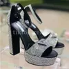 Designers sandals rhinestone heels womens shoes Classic triangle buckle Embellished high Heeled Cover Heel designer shoe platform heel sandal 34-43